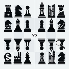 Black and white chess pieces icons. © Fardeen_Ghusyarib