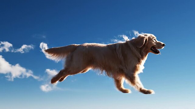 Fluffy white cloud in the shape of a running dog against blue sky