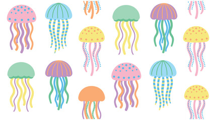 Cute colorful jellyfish cartoon illustration seamless pattern. © MDTAZBIRHOSSAIN