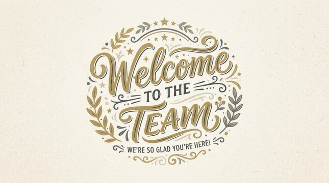 Welcome to the team, hand drawn lettering logo icon in trendy golden grey colors. Vector phrases elements for postcards, banners, posters, mug, scrapbooking, phone cases and clothes design.