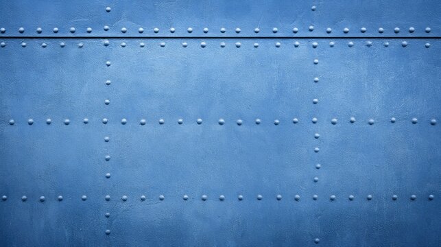 Industrial blue metal wall texture with rivets close-up detail urban environment abstract concept