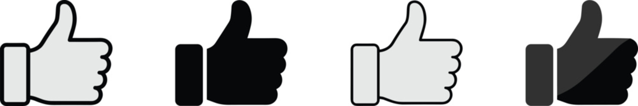 PrintSet of thumbs up hand icons for social media approval rate feedback success voting standard web button element design template in vector format.