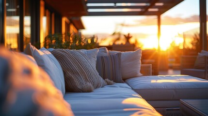Naklejka premium Sunset Serenity on a Patio Couch