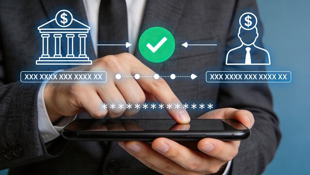 Secure mobile banking transaction with fingerprint authentication, digital payment and financial security concept