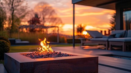 Naklejka premium Cozy Sunset Fire Pit on a Rooftop Terrace