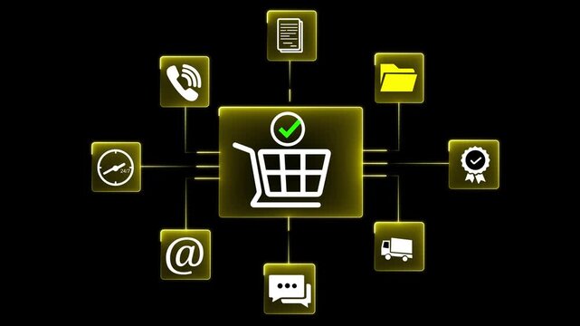 E-commerce order management system. Fulfillment operations software for online store. Businessman using laptop computer to process orders.