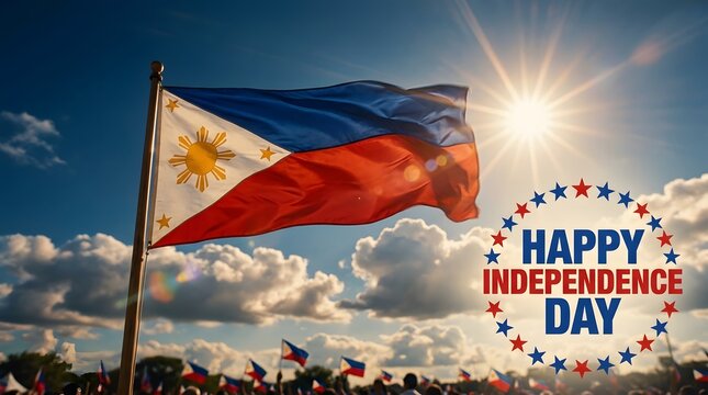 Philippine flag waving proudly under bright sun on independence day.