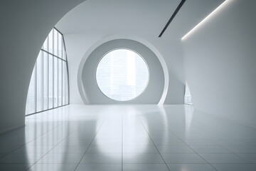 Fototapeta premium Minimal White Gallery with Giant Circular Window