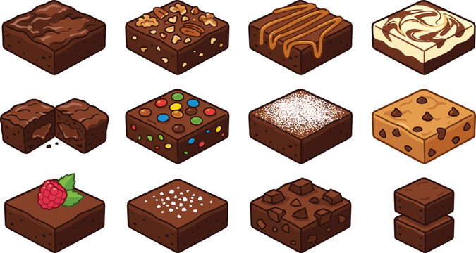 Delicious Brownie Set Featuring Various Flavors and Toppings with Chocolate and Nuts