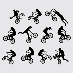 Fototapeta premium BMX Freestyle Bike Rider Silhouettes Set