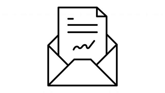 Simple Line Art Icon of a Document in an Envelope.