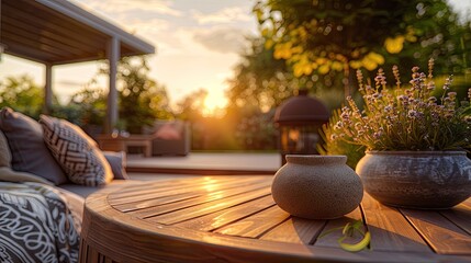 Fototapeta premium Golden Hour Relaxation in a Wicker Oasis