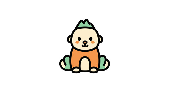 Cartoon monkey in orange outfit sitting.