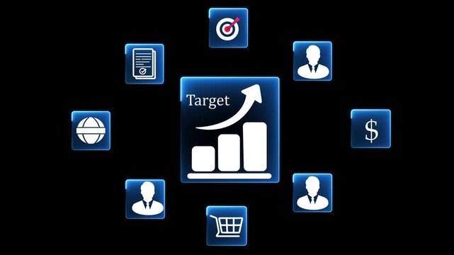 Target market or audience. Marketing segmentation strategy and plan. Marketer touching client icon.