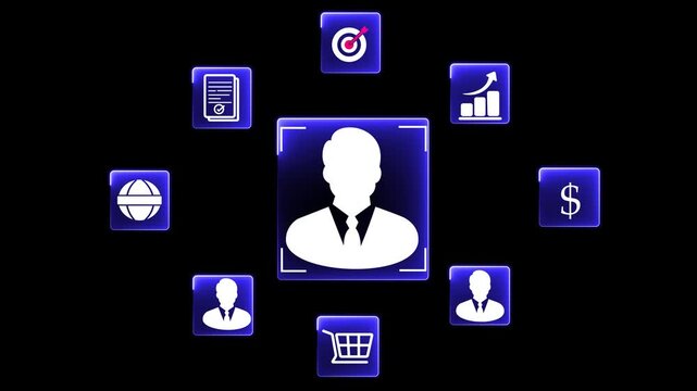 Target market or audience. Marketing segmentation strategy and plan. Marketer touching client icon.