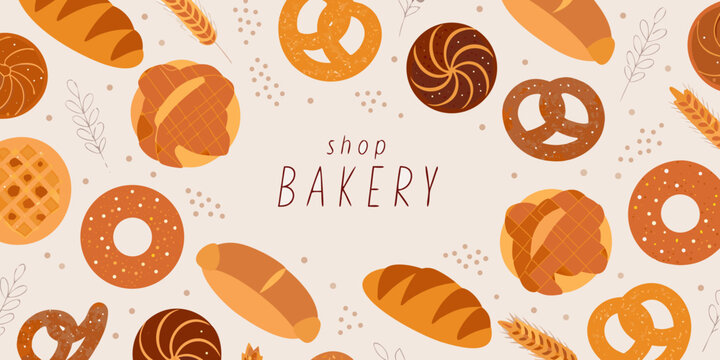 bakery pattern with bread and pastries illustrated seamless background