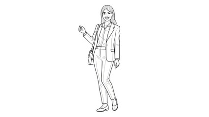 Obraz premium Businesswoman illustrates 2D CAD design standing confidently in office