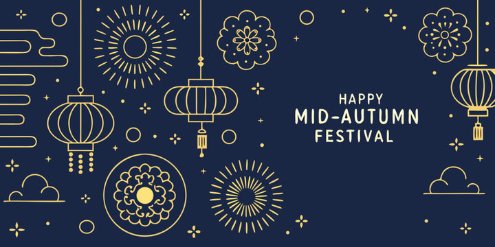 mid autumn festival illustration with lanterns and floral ornaments