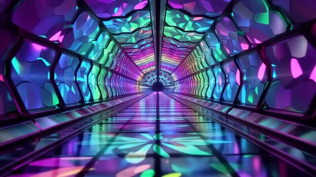 Psychedelic Neon Flower Corridor Abstract VJ Background