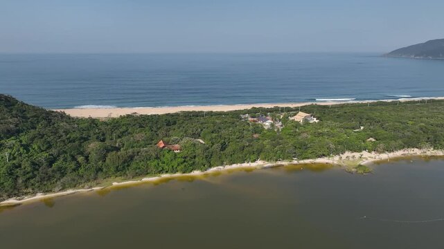 Florianopolis in Santa Catarina. Aerial view, Peri Lagoon and Caldeir&atilde;o Beach.