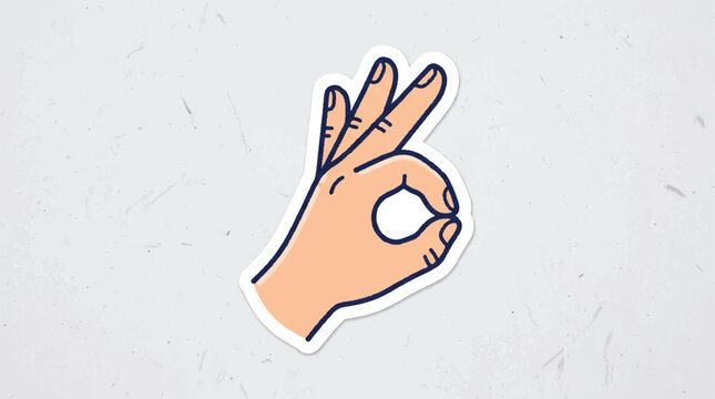 Illustrated hand gesture displaying the OK sign with clean linework and soft tones in a minimal graphic style.