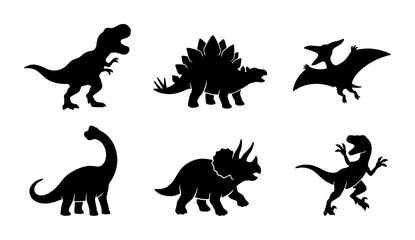 Dinosaur Silhouettes Collection, Prehistoric Reptile Icons, Jurassic Era Creatures Vector Set, Ancient Animal Graphics © Mohammad