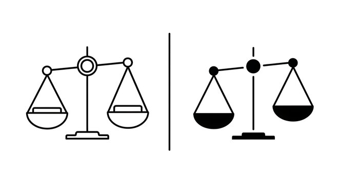 Balanced scale icon with two different weights