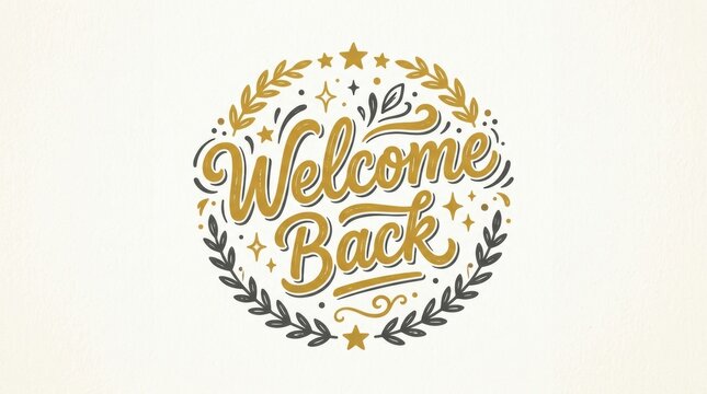 Welcome Back, hand drawn lettering logo icon in trendy golden grey colors. Vector phrases elements for postcards, banners, posters, mug, scrapbooking, pillow case, phone cases and clothes design.