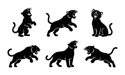 Black Panther Vector Icons Set, Wild Cat Silhouette Collection, Majestic Feline Poses, Powerful Predator Graphics, Animal Art, Graphic Resource © Sharmin