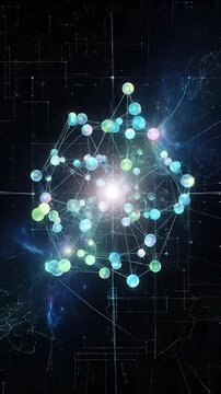 Advanced quantum computing system, glowing interconnected qubit spheres process complex digital information, highlighting innovative laboratory infrastructure and future technology development.