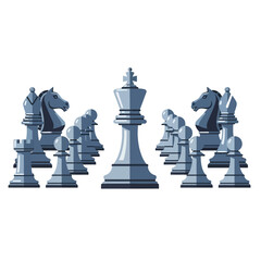 Gray Chess Pieces on White Background. © Dahlia_Elma