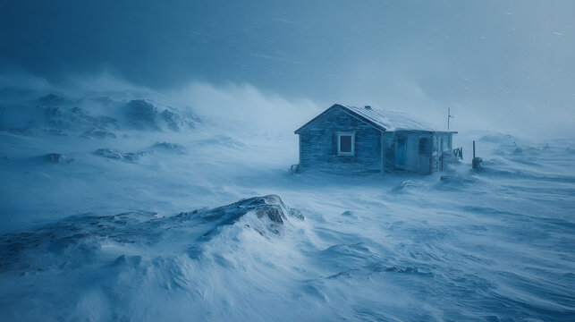 Abandoned Arctic Research Station During Snowstorm