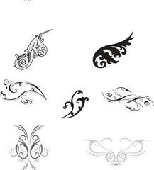 Fototapeta premium Ornate swirl designs, black and gray flourishes, vector ornamental elements, decorative borders