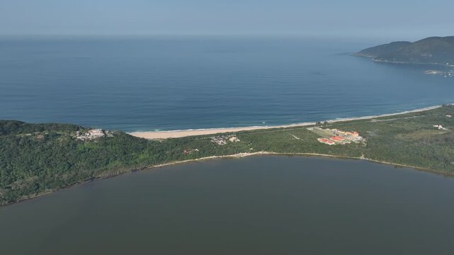 Florianopolis in Santa Catarina. Aerial view, Peri Lagoon and Caldeir&atilde;o Beach.