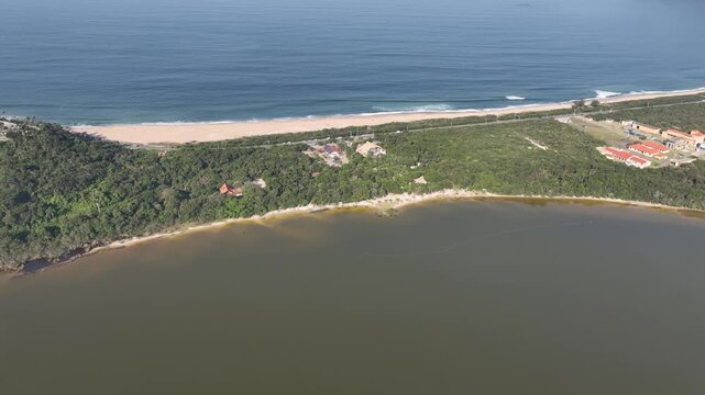Florianopolis in Santa Catarina. Aerial view, Peri Lagoon and Caldeir&atilde;o Beach.
