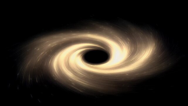 Black hole, fantasy, mysterious. A digital artwork depicts a swirling vortex of light and shadow against a deep black background. The vortex is composed of a series of concentric circles.