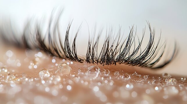 Lash root texture macro photography natural eyelash follicle openings individual hair emergence patterns water droplets skin surface detail