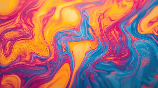 Wave pattern diffraction creates vibrant interference bands with swirling colors across fluid surface displaying laser light collision effects through thin films abstract