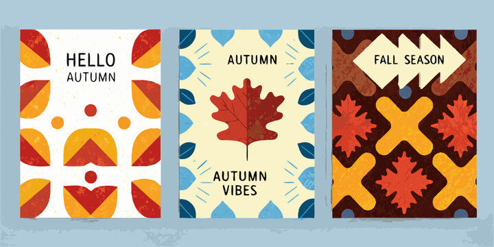 autumn posters set of three vertical graphic designs
