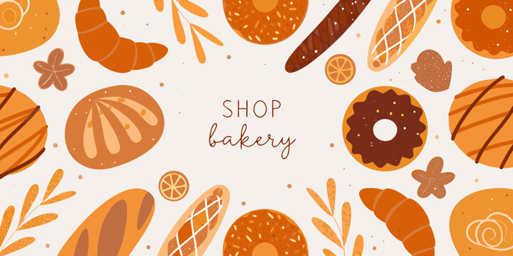 bakery seamless pattern with bread croissants and pastries