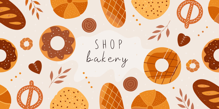 bakery pattern with bread and pastries illustrated seamless background