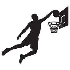 Silhouette of basketball player dunking ball into hoop © BIJOY