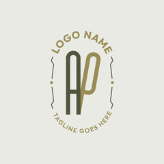 Obraz premium AP Letter Monogram Logo Design, Letter AP Logo Elegant Olive Green Gold Oval Badge Template