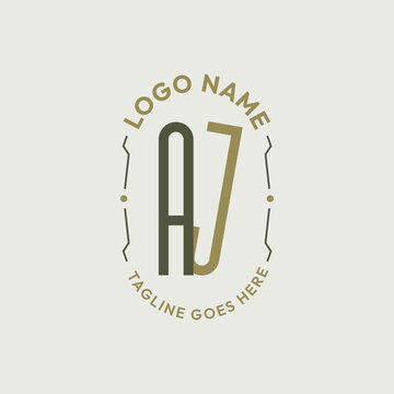 AJ Letter Monogram Logo Design, Letter AJ Logo Elegant Olive Green Gold Oval Badge Template