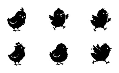 Cute Chick Silhouettes Set, Adorable Baby Bird Vector Icons, Playful Fowl Graphics for Spring and Easter Designs © Farzana