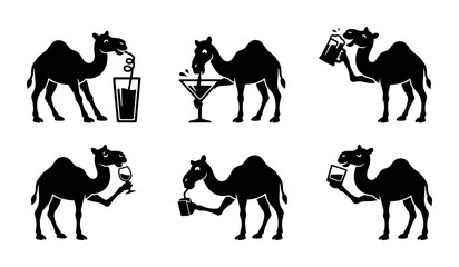 Camel Drink Icons Set, Desert Animal Beverage Collection, Silhouette Vector Graphics for Party and Travel Themes © Rakib