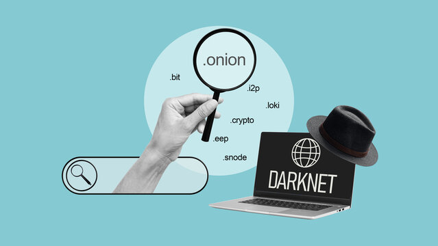 Darknet and Anonymous Internet Networks Concept with Onion Domains, Cybersecurity, Hidden Services, Private Browsing, Deep Web Search and Online Privacy