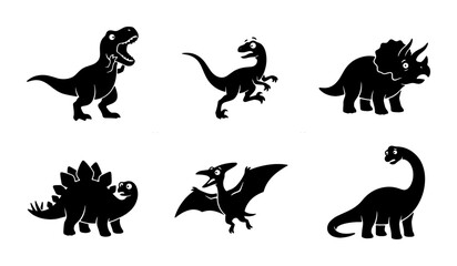 Dinosaur Silhouettes Collection, Prehistoric Creatures Vector Icons, Jurassic Era Animal Graphics, T-Rex, Triceratops, Stegosaurus, Brontosaurus, Pterodactyl © Rakib