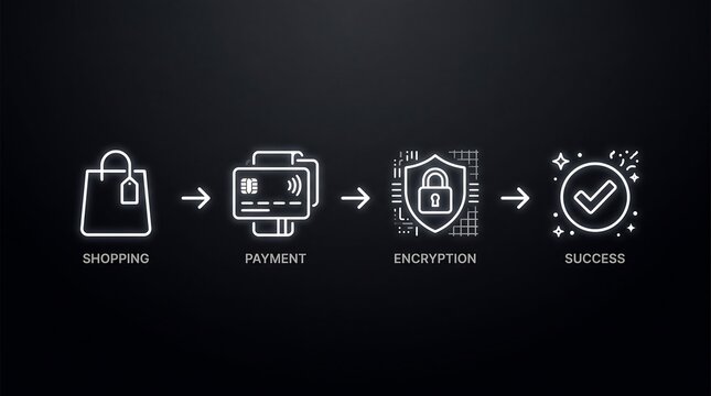 Secure online shopping payment process with encryption and success