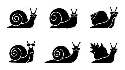 Chic Black Snail Silhouettes with Sunglasses, Vector Icons Set for Nature, Wildlife, and Slow Lifestyle Themes © Hasibur